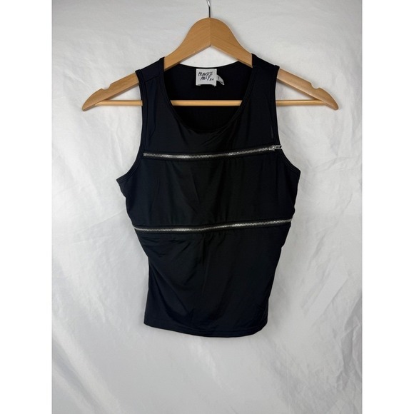 Princess Polly Tops - Princess Polly US 2 XXS Black Double Zip Sleeveless Stretch Tank Top